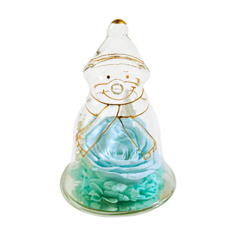 Preserved Rose Snowman Dome – Winter-Themed Floral Gift