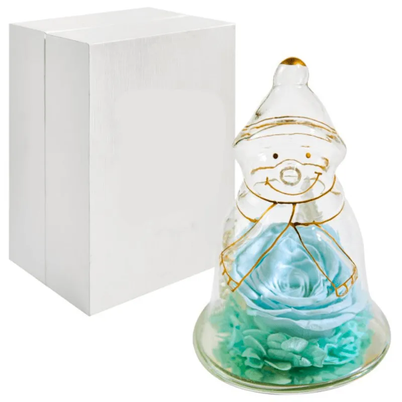 Preserved Rose Snowman Dome – Winter-Themed Floral Gift