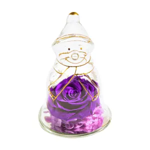 Preserved Rose Snowman Dome – Winter-Themed Floral Gift