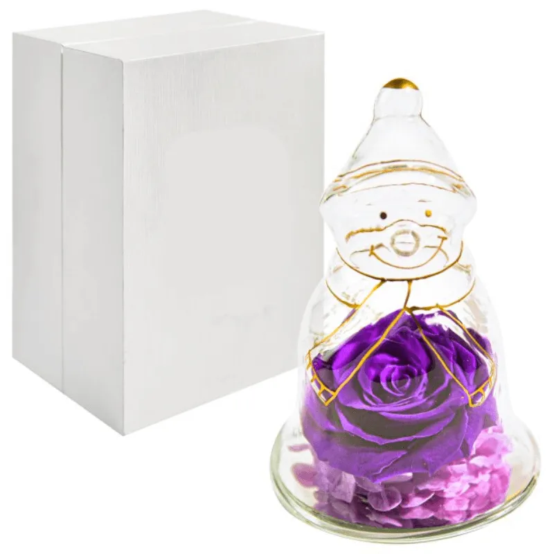 Preserved Rose Snowman Dome – Winter-Themed Floral Gift