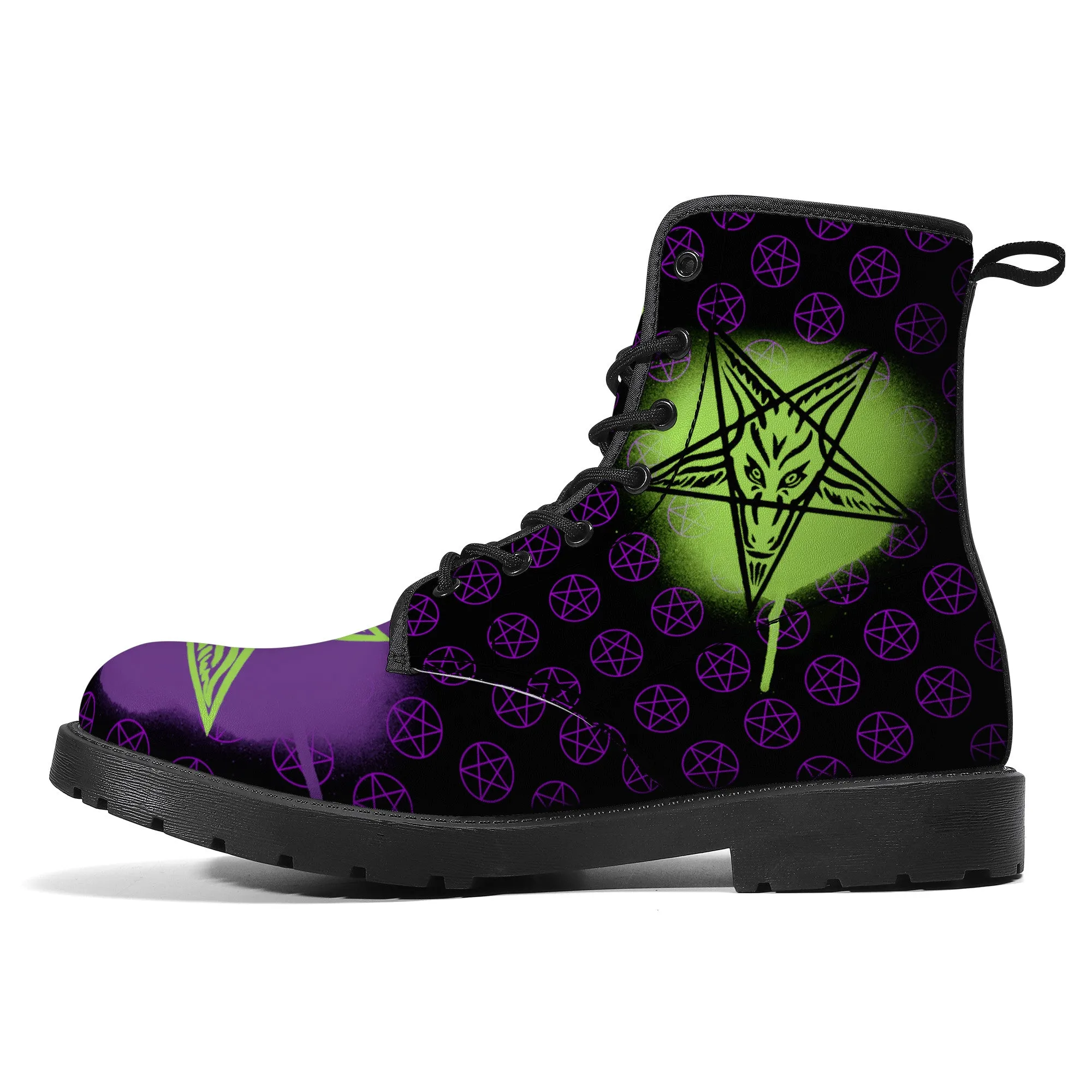 Purple Neon Green Baphomet Faux Leather Unisex Boots / New