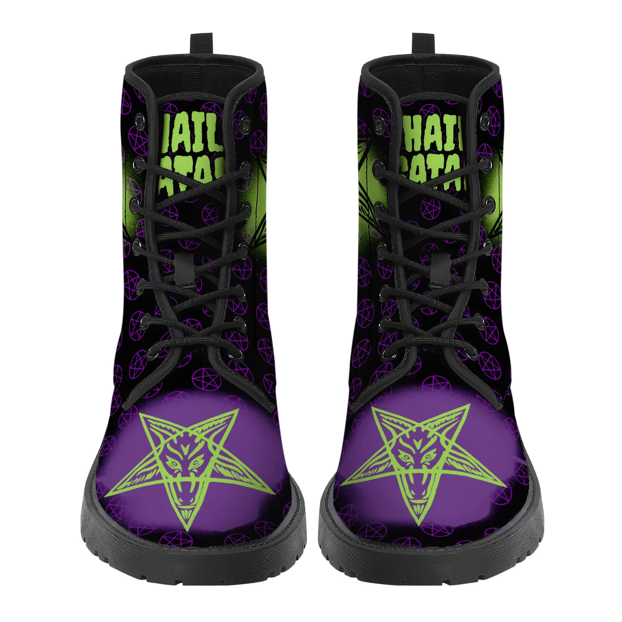 Purple Neon Green Baphomet Faux Leather Unisex Boots / New