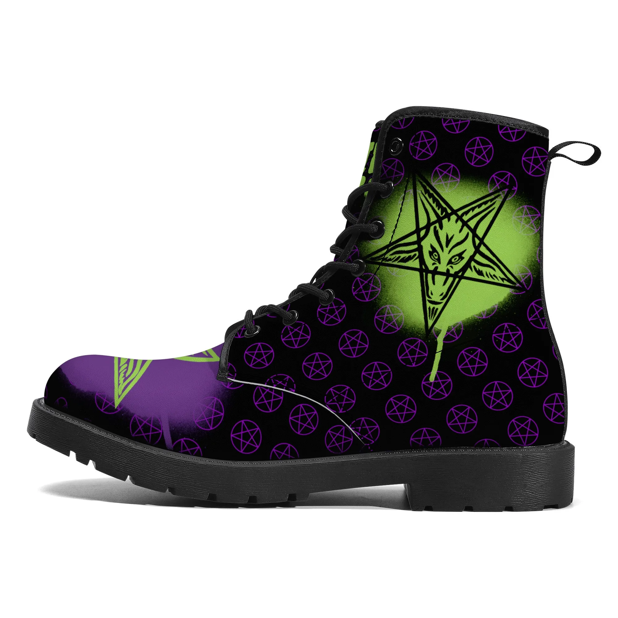 Purple Neon Green Baphomet Faux Leather Unisex Boots / New