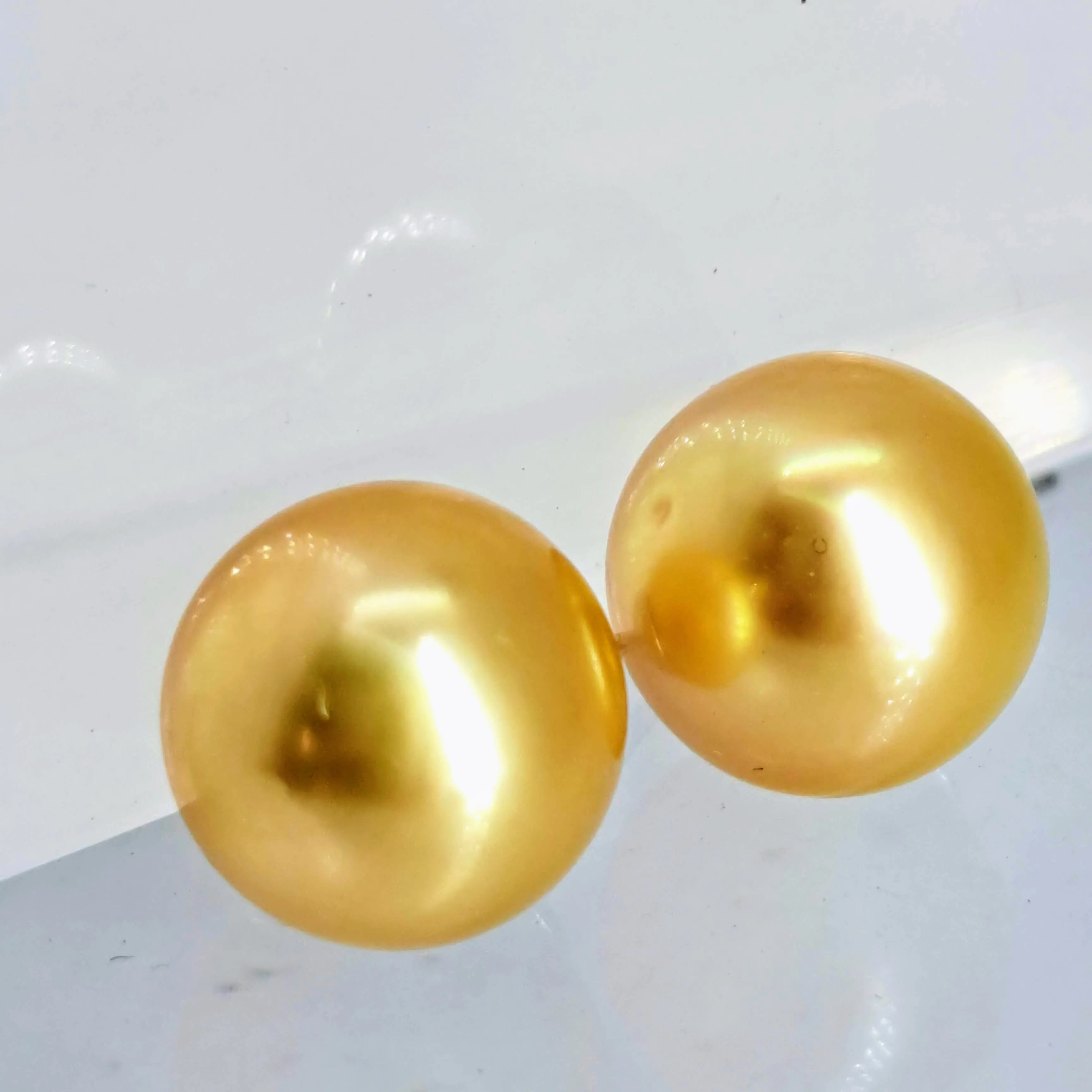 "Goldens" 13mm Stud Earrings - South Sea Golden Pearls, (Specialty Backs Included)