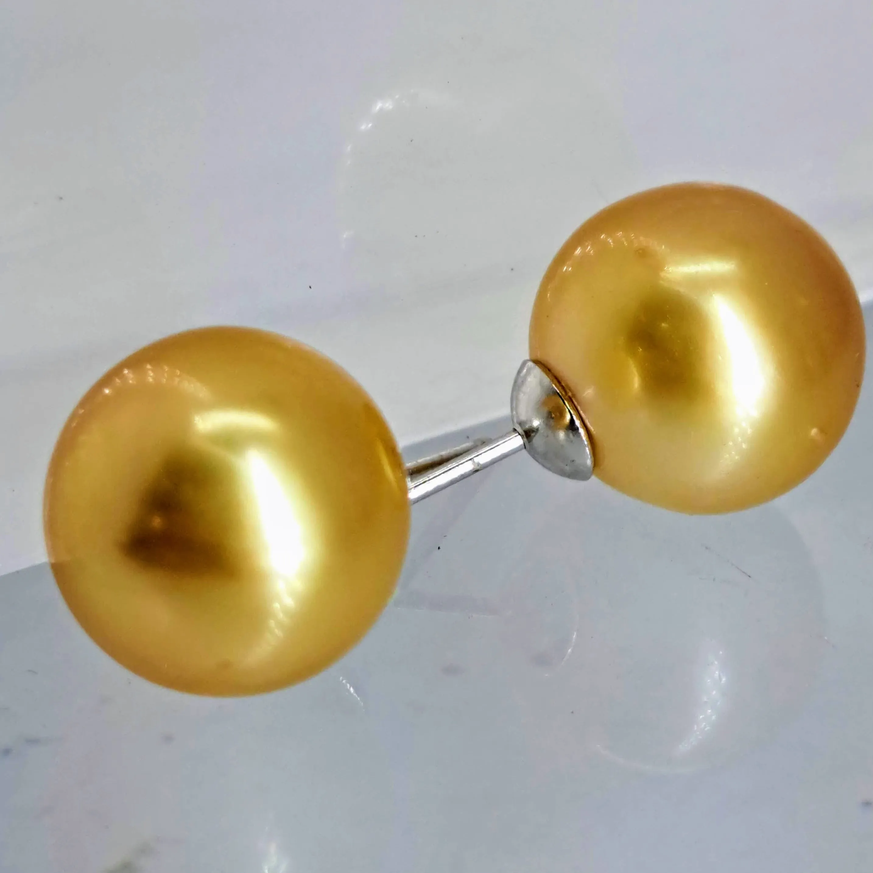 "Goldens" 13mm Stud Earrings - South Sea Golden Pearls, (Specialty Backs Included)