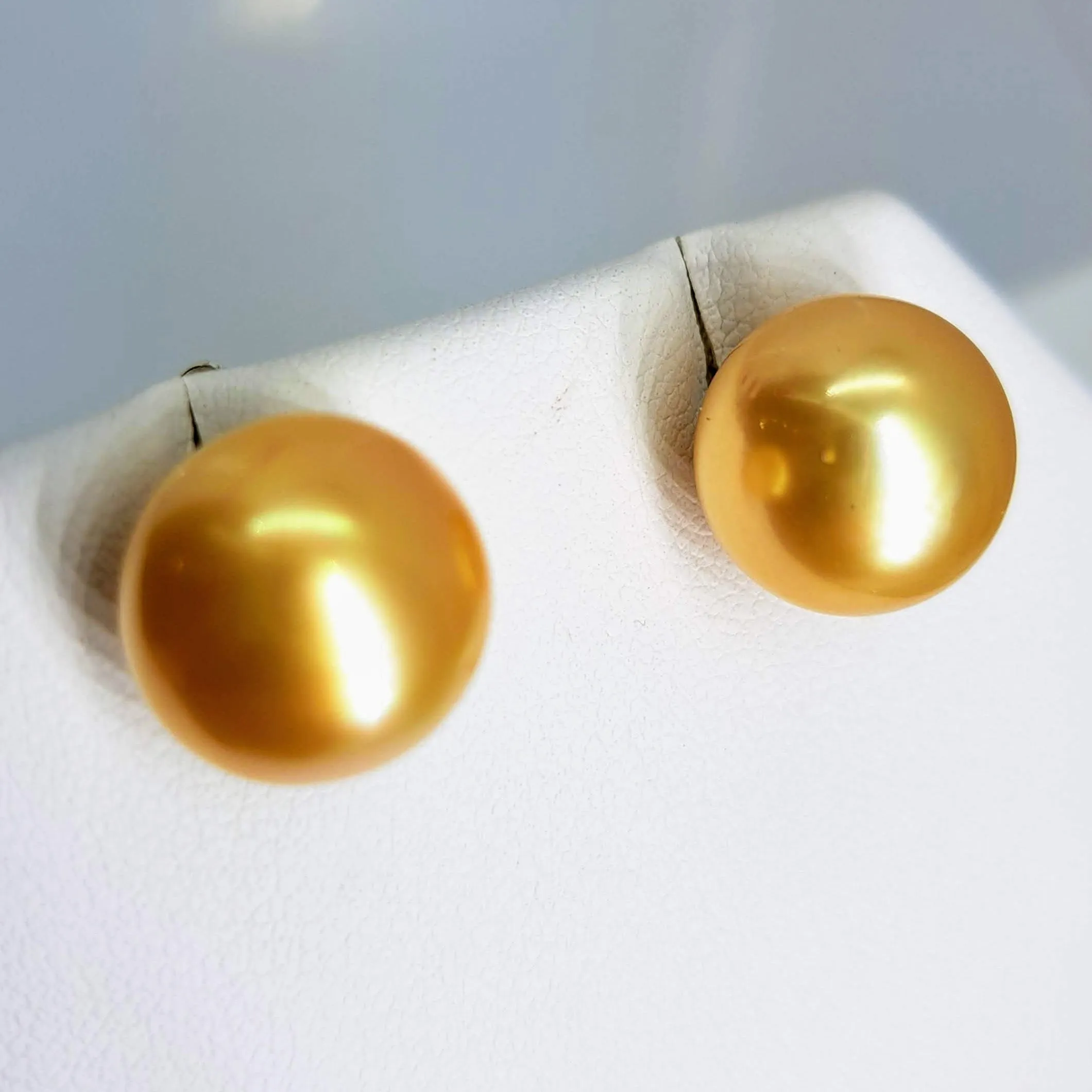 "Goldens" 13mm Stud Earrings - South Sea Golden Pearls, (Specialty Backs Included)