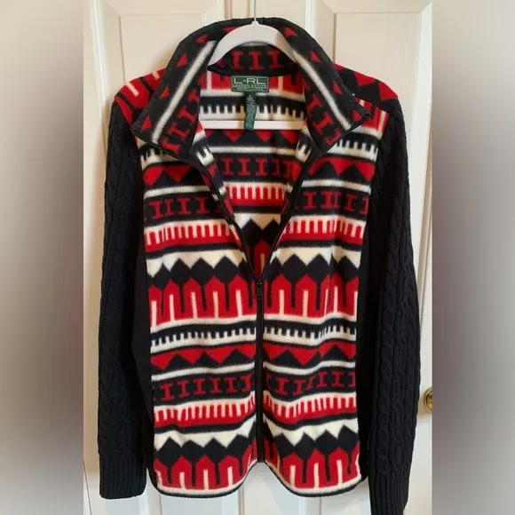 Ralph Lauren Active Black &amp;Red Patterned Sweater. EUC. Size 1X