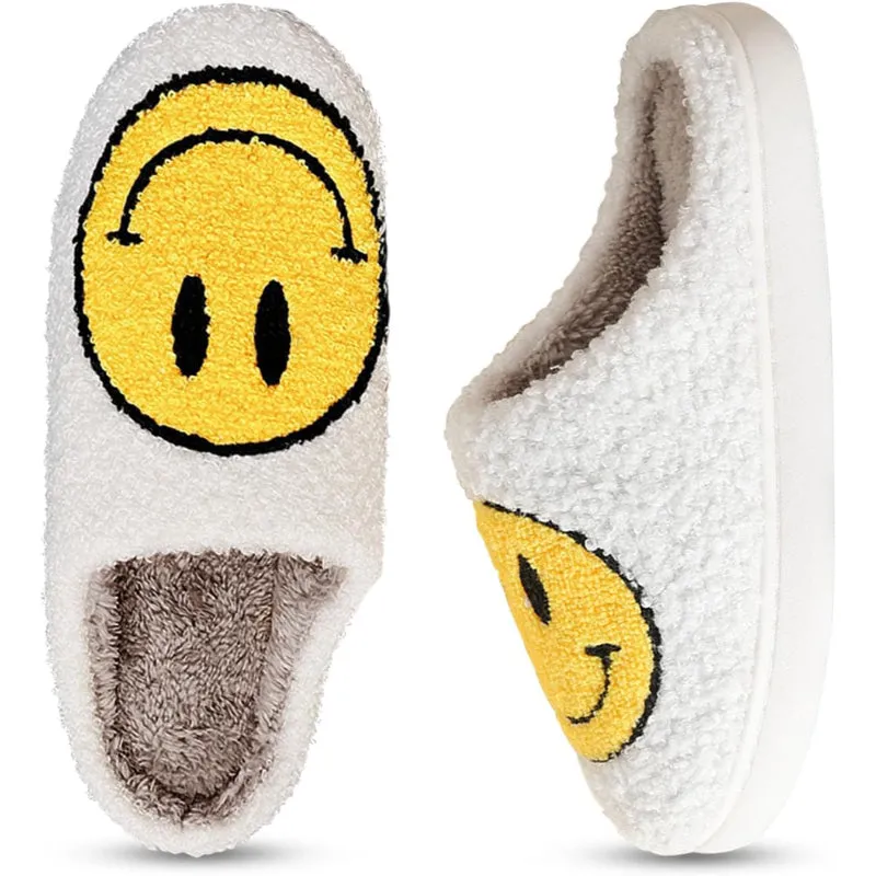 Retro Smile Printed Plush Slippers