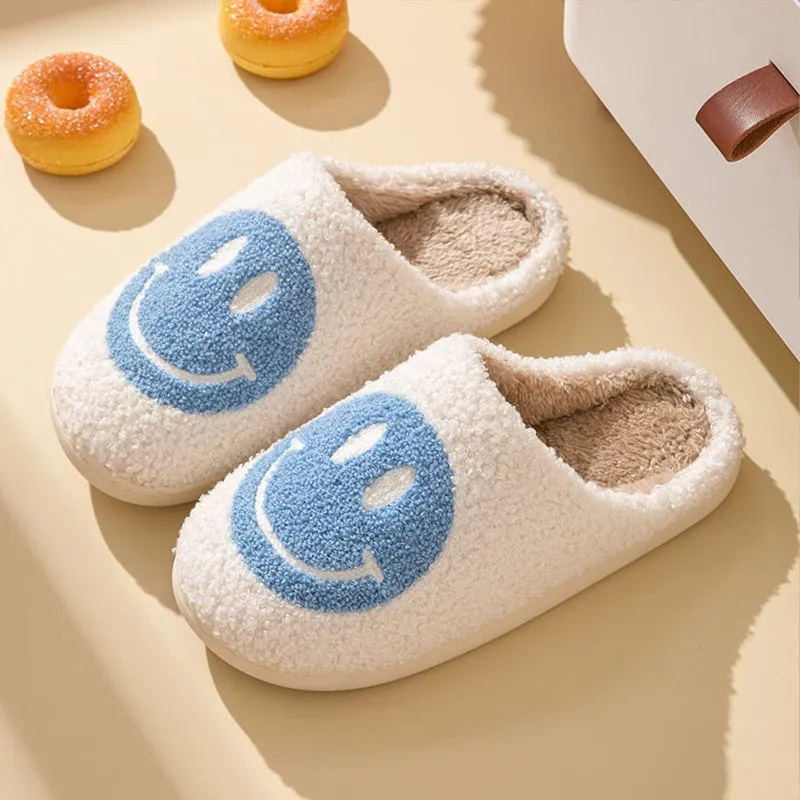 Retro Smile Printed Plush Slippers