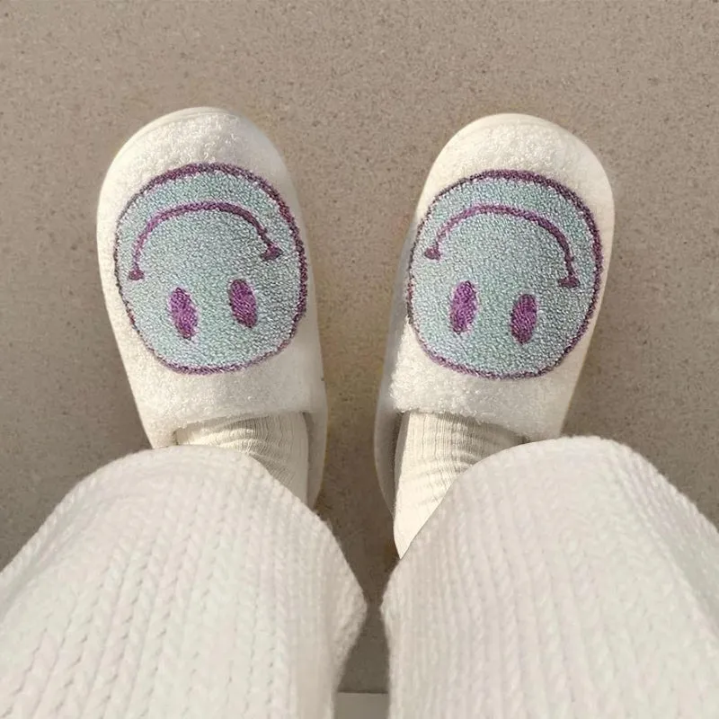 Retro Smile Printed Plush Slippers