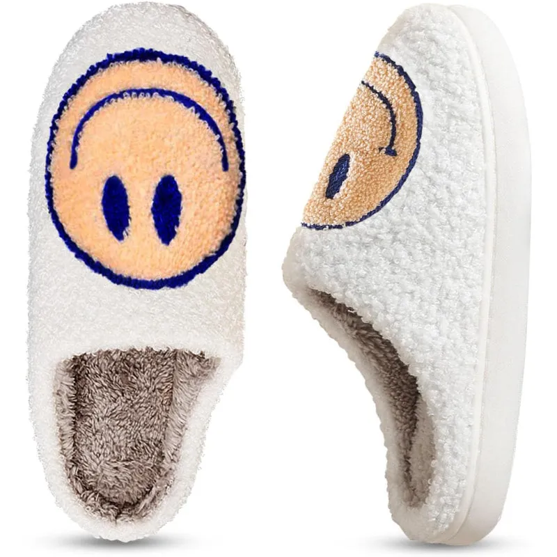 Retro Smile Printed Plush Slippers