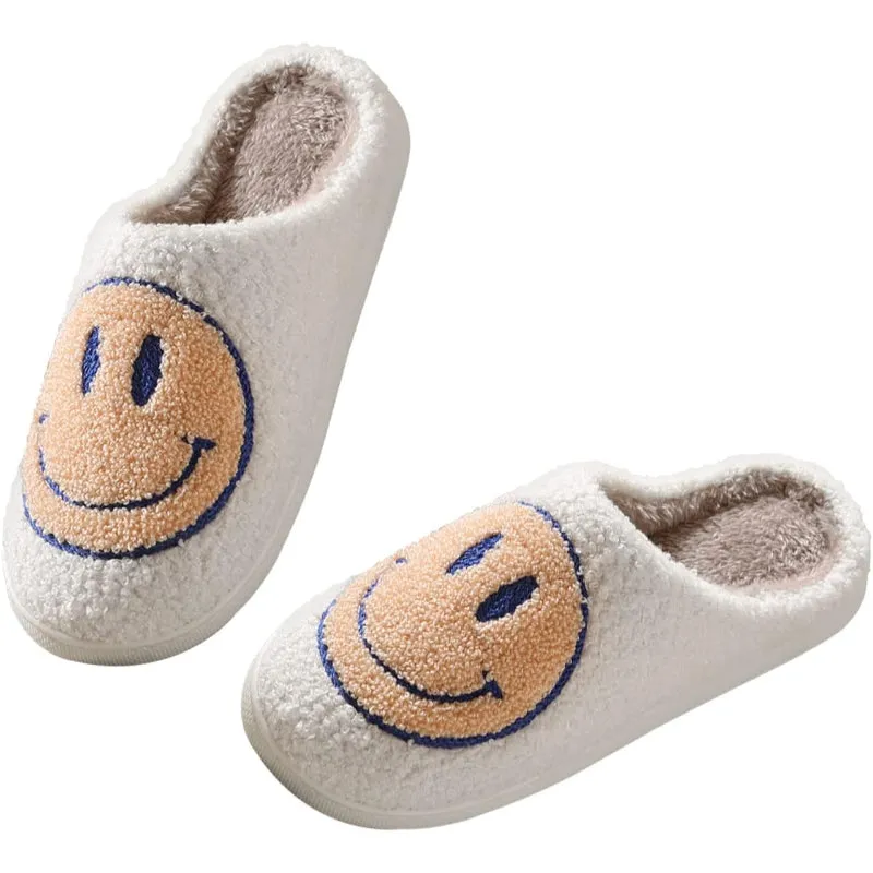 Retro Smile Printed Plush Slippers