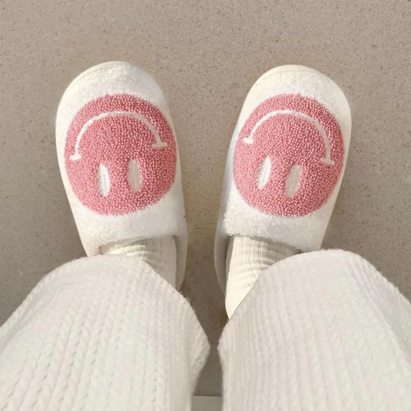 Retro Smile Printed Plush Slippers