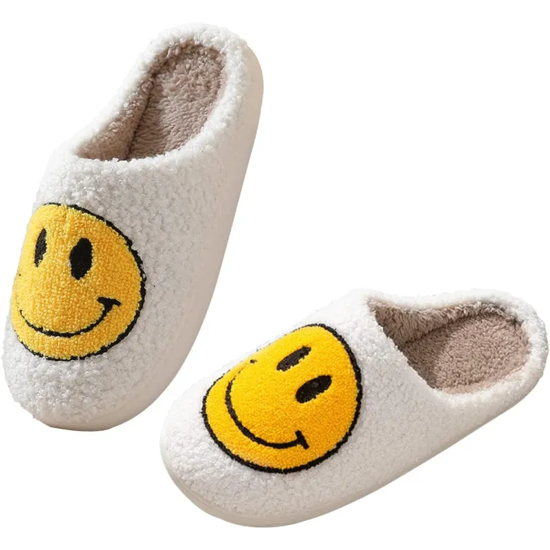 Retro Smile Printed Plush Slippers