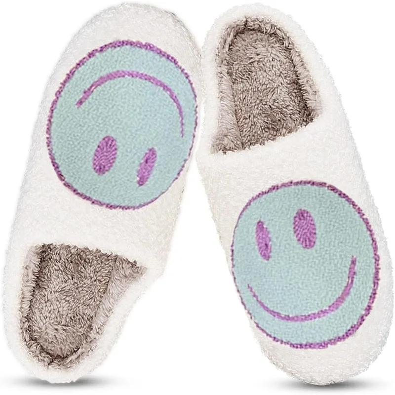 Retro Smile Printed Plush Slippers