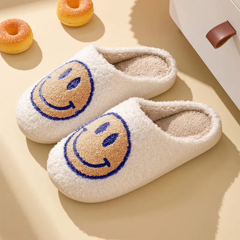 Retro Smile Printed Plush Slippers