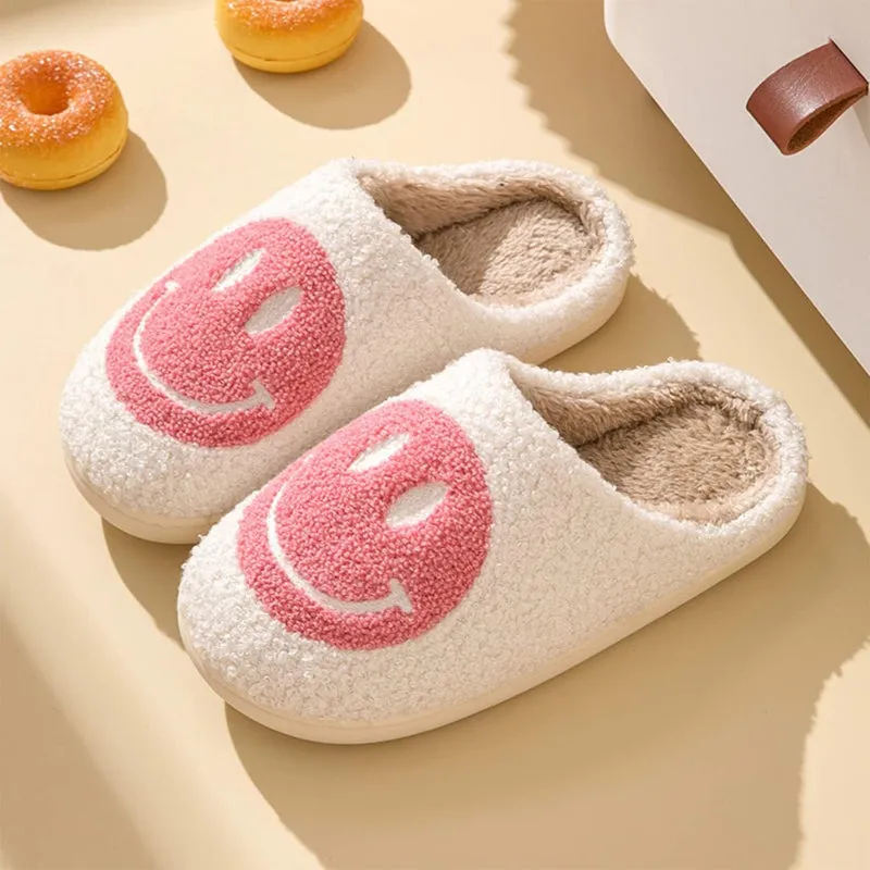 Retro Smile Printed Plush Slippers