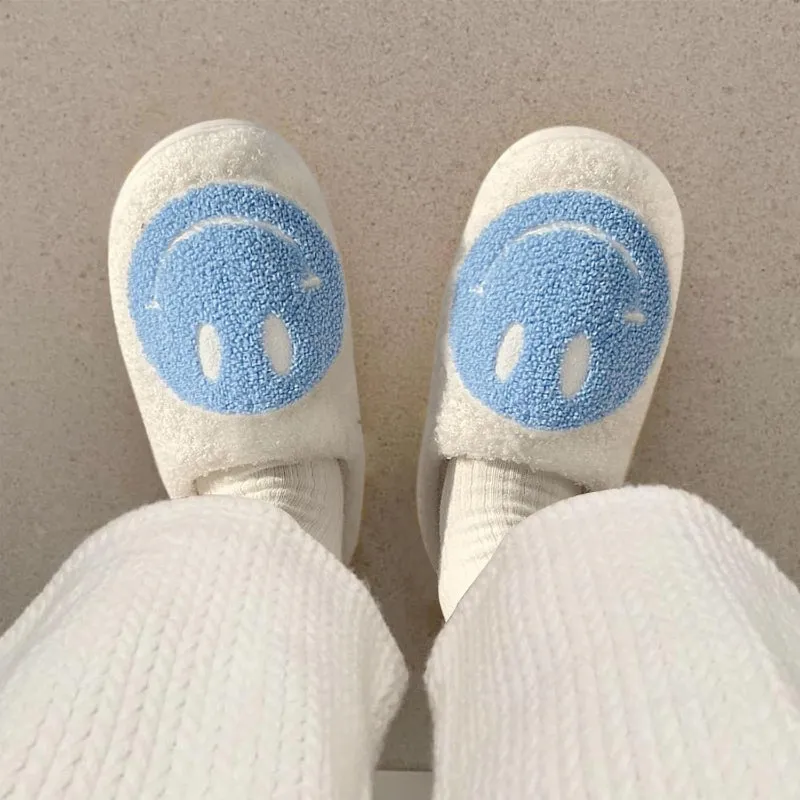 Retro Smile Printed Plush Slippers