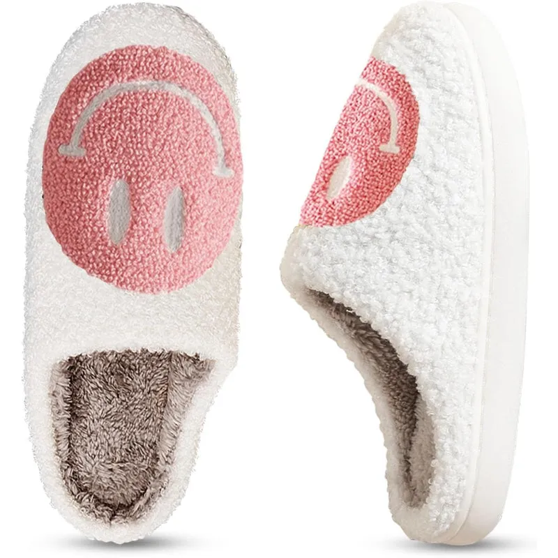 Retro Smile Printed Plush Slippers