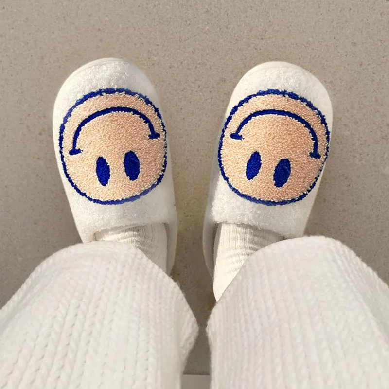 Retro Smile Printed Plush Slippers