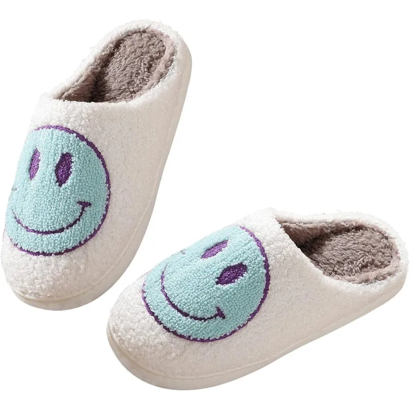 Retro Smile Printed Plush Slippers