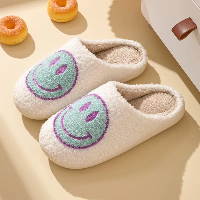 Retro Smile Printed Plush Slippers