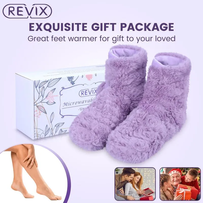 REVIX Microwavable Booties and Hot Feet Warmers for Women & Men,Heated Foot Warmer with Flaxseed Moist Heat Therapy