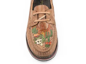 ROPER WOMENS FOOTWEAR MOCCASIN LACE UP LEATHER & RUBBER SOLE                               TAN POLISHABLE LEATHER