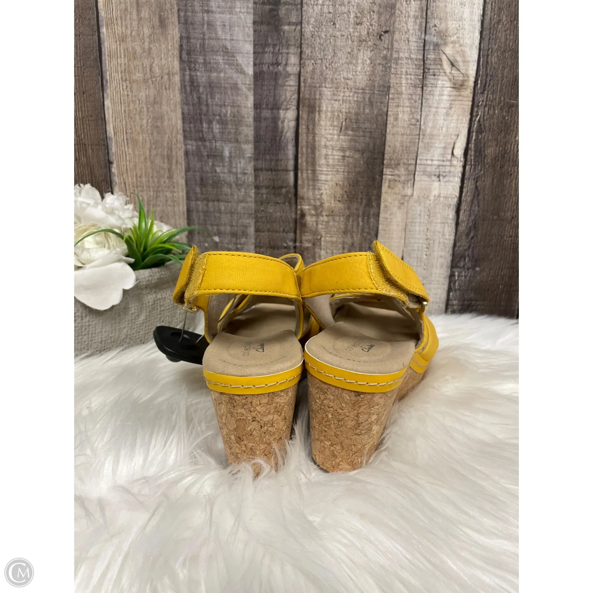 Sandals Heels Wedge By Clarks In Yellow, Size: 7