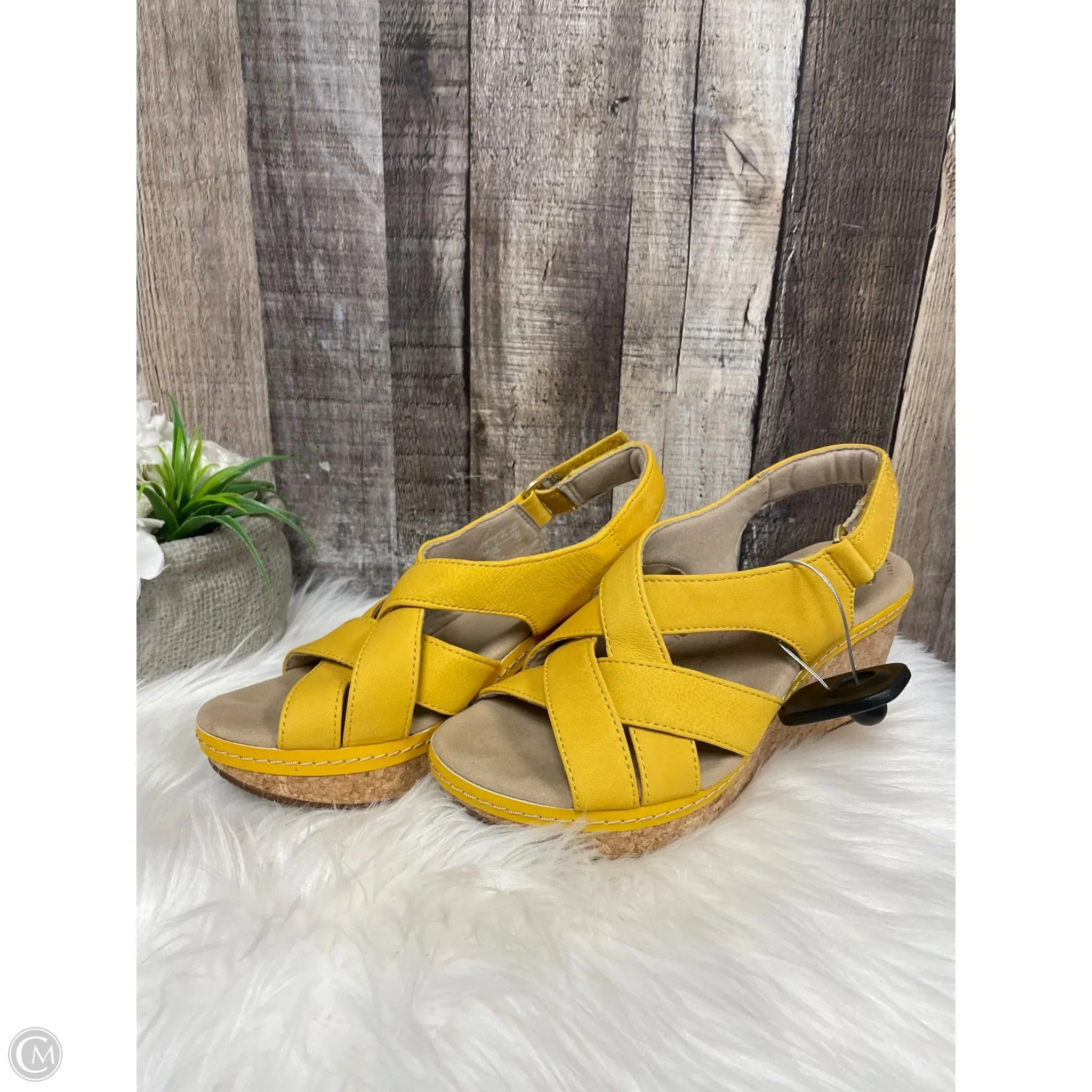 Sandals Heels Wedge By Clarks In Yellow, Size: 7