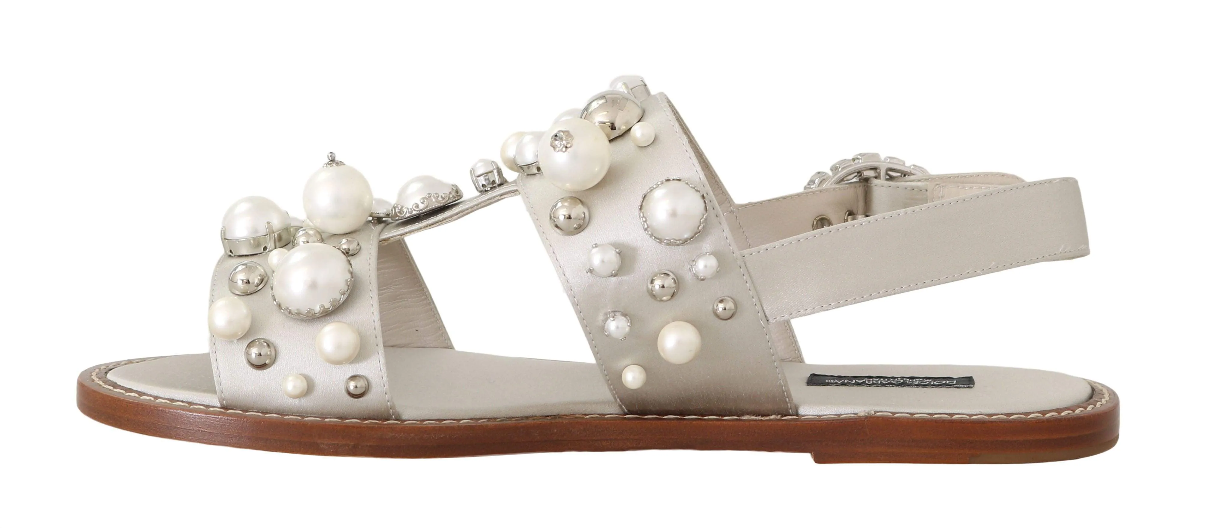 Sandals White Silk Crystal Flats Sandals