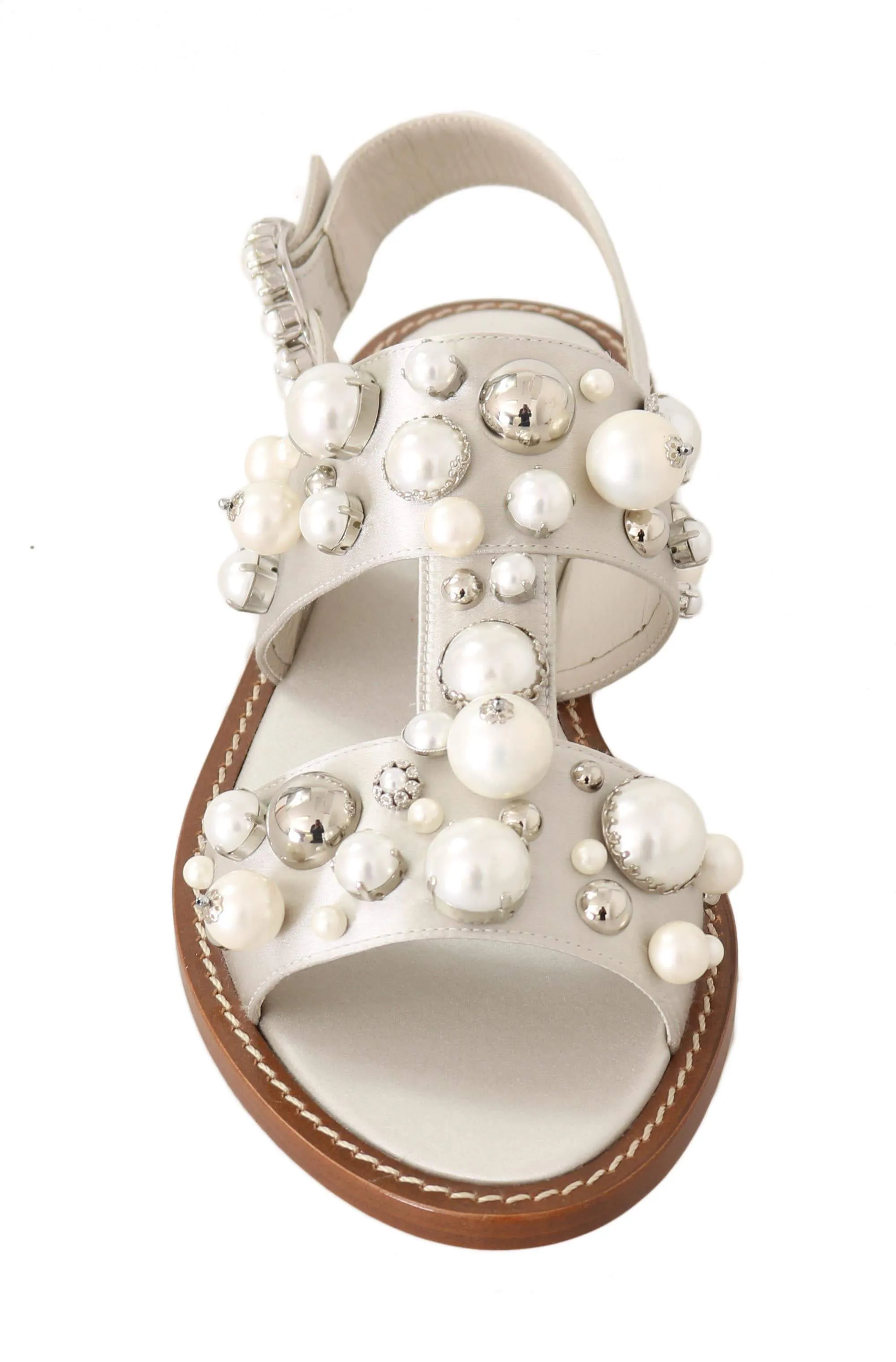 Sandals White Silk Crystal Flats Sandals
