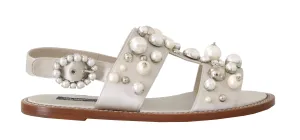 Sandals White Silk Crystal Flats Sandals