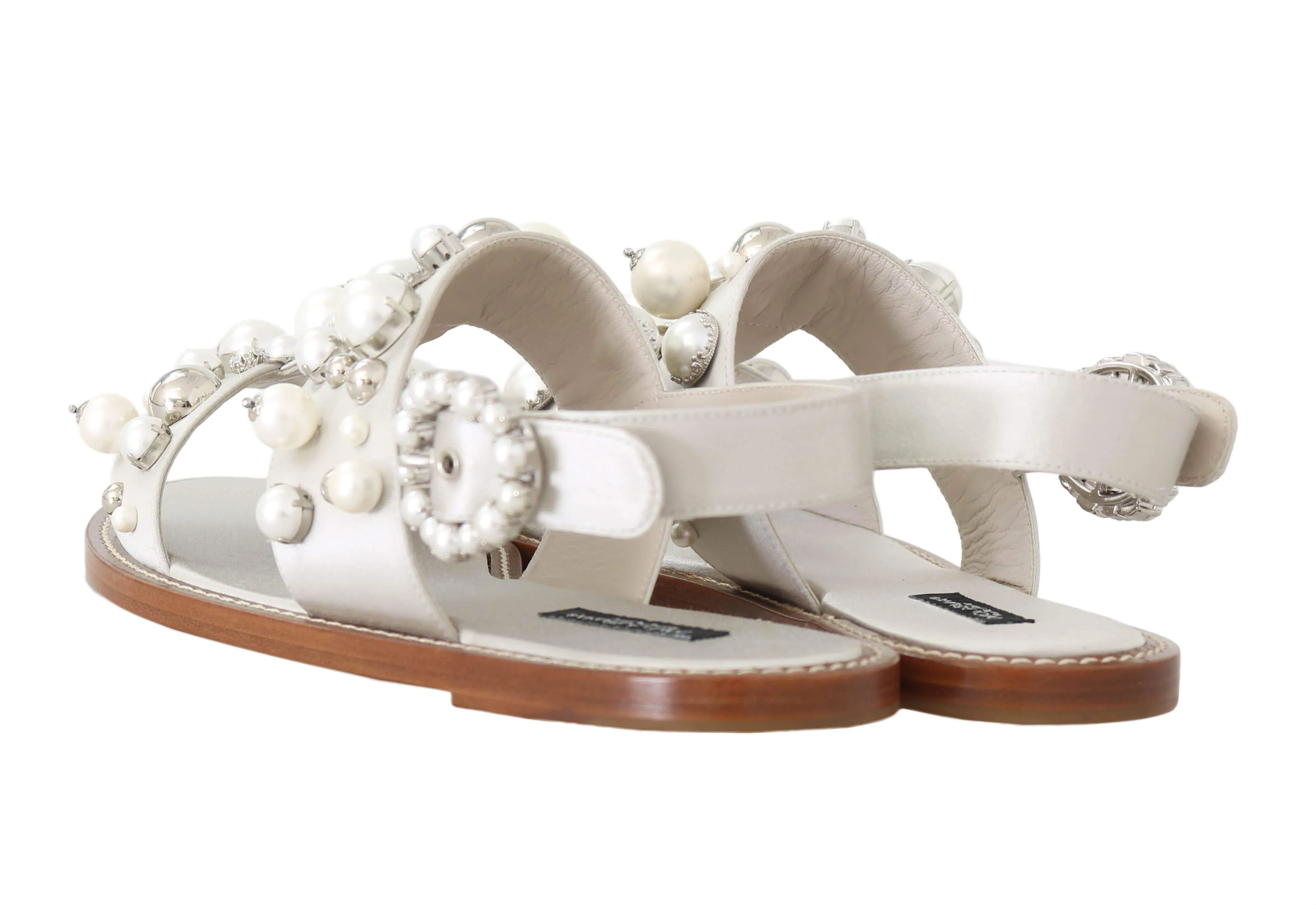 Sandals White Silk Crystal Flats Sandals