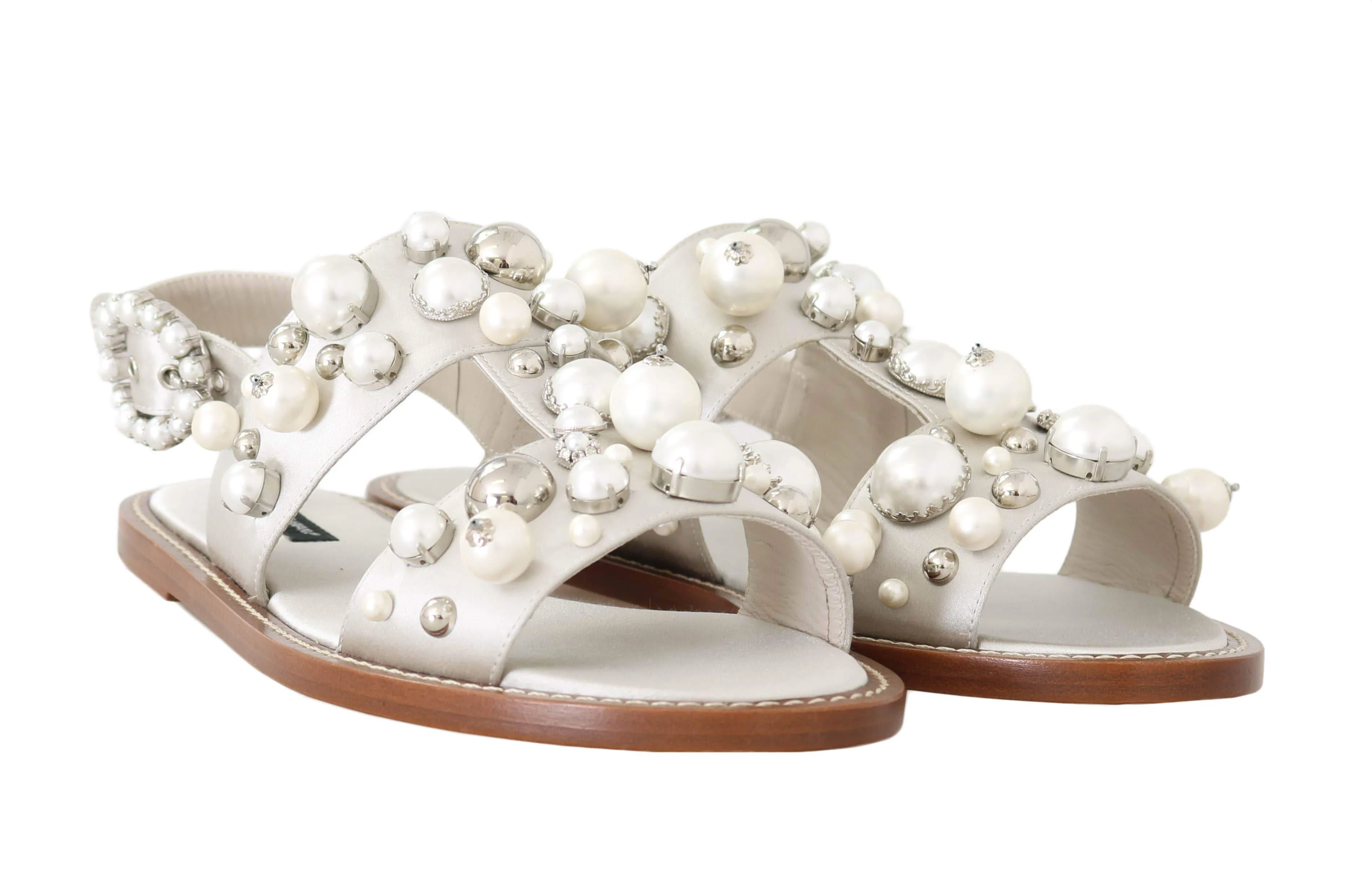 Sandals White Silk Crystal Flats Sandals