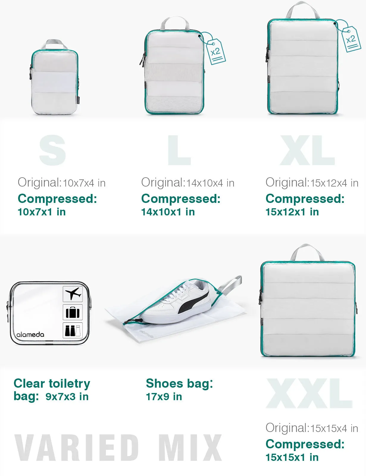 See-through Mesh Compression Packing Cubes Set of 8 - White