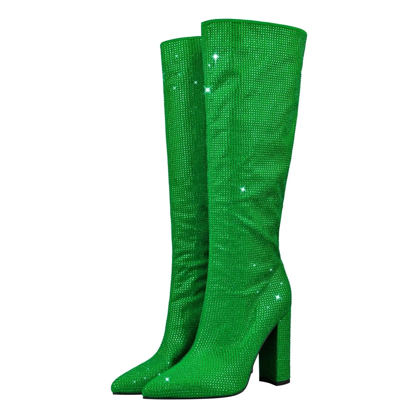 Shiny Knee-High Boots with Chunky Block Heel