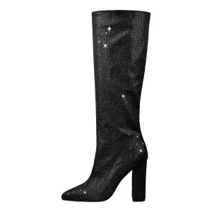 Shiny Knee-High Boots with Chunky Block Heel