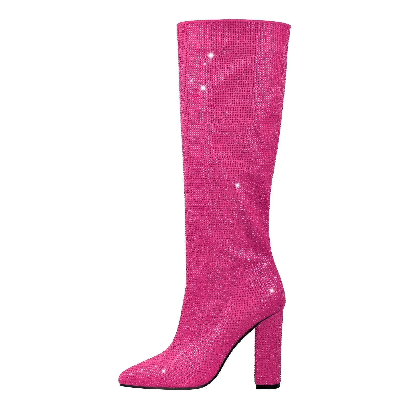 Shiny Knee-High Boots with Chunky Block Heel
