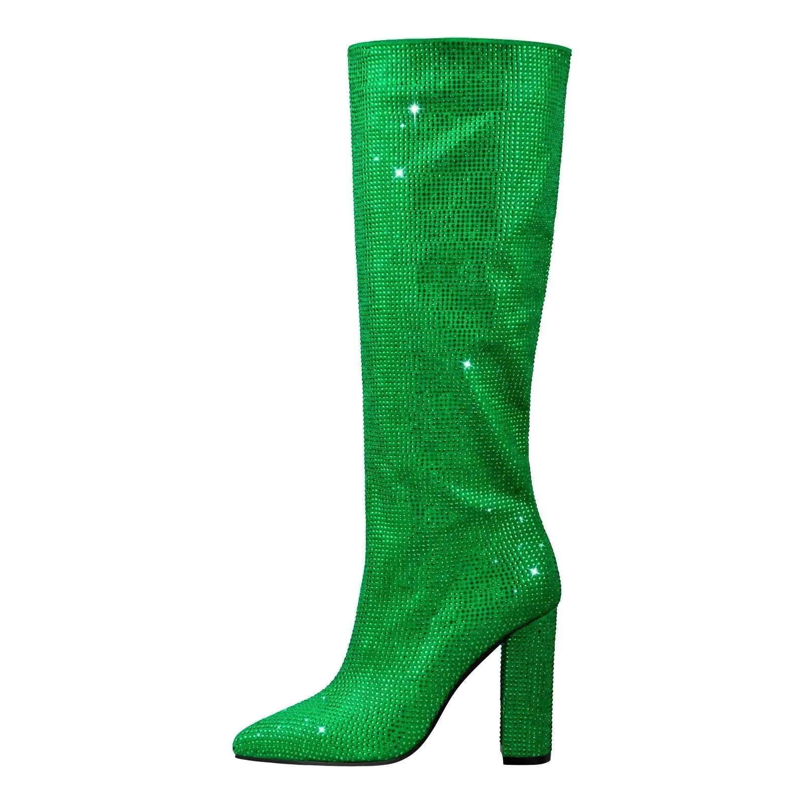 Shiny Knee-High Boots with Chunky Block Heel