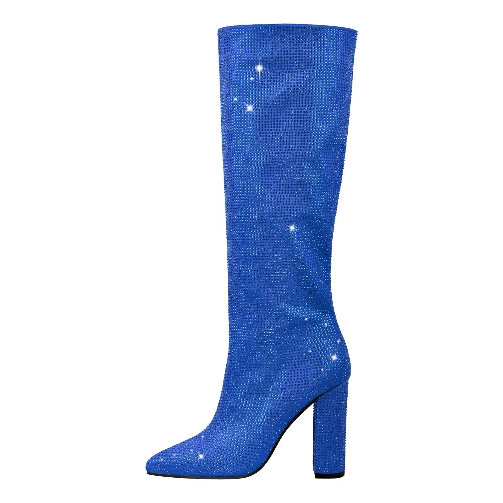 Shiny Knee-High Boots with Chunky Block Heel
