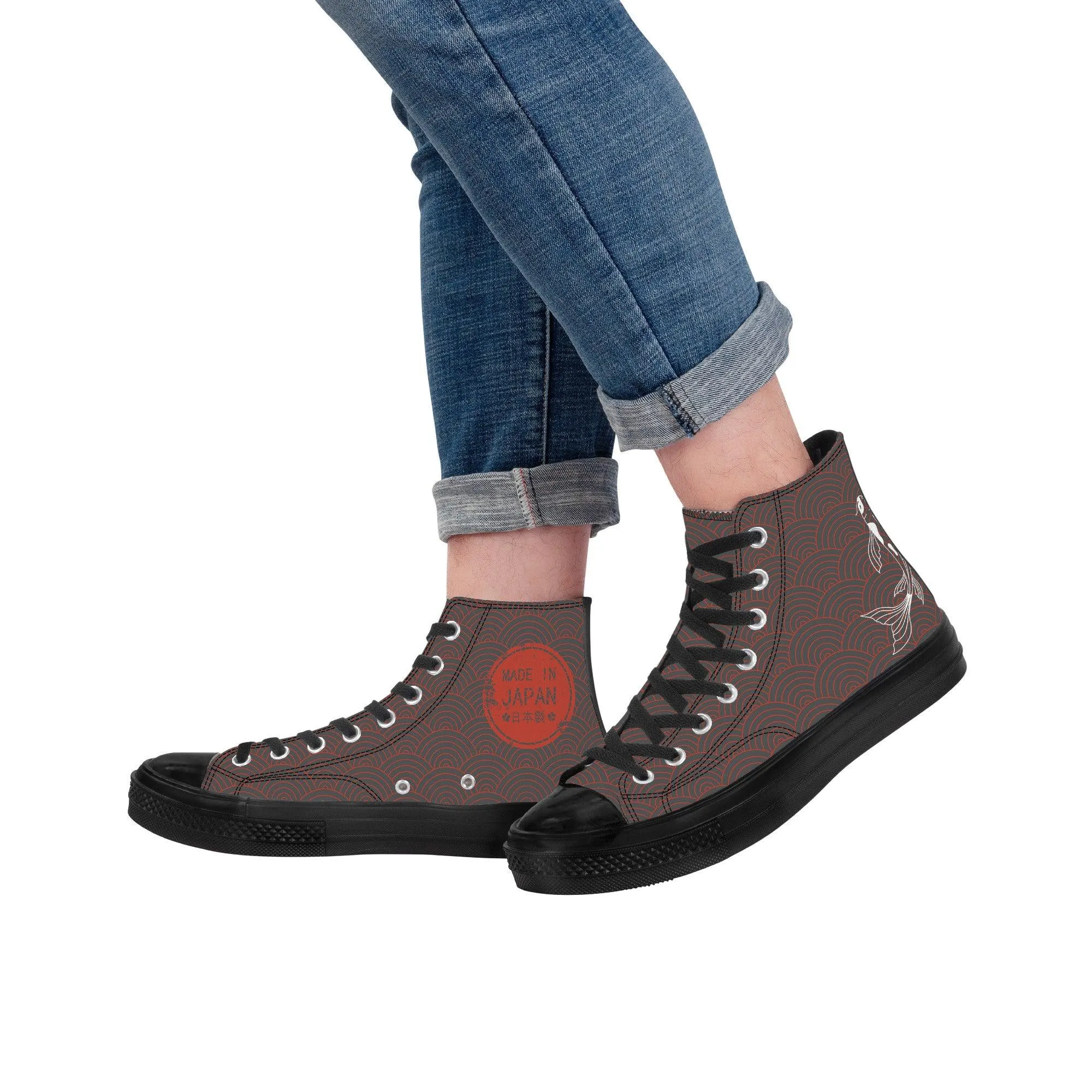 Shōwa Sanshoku White Koi High Tops Grey