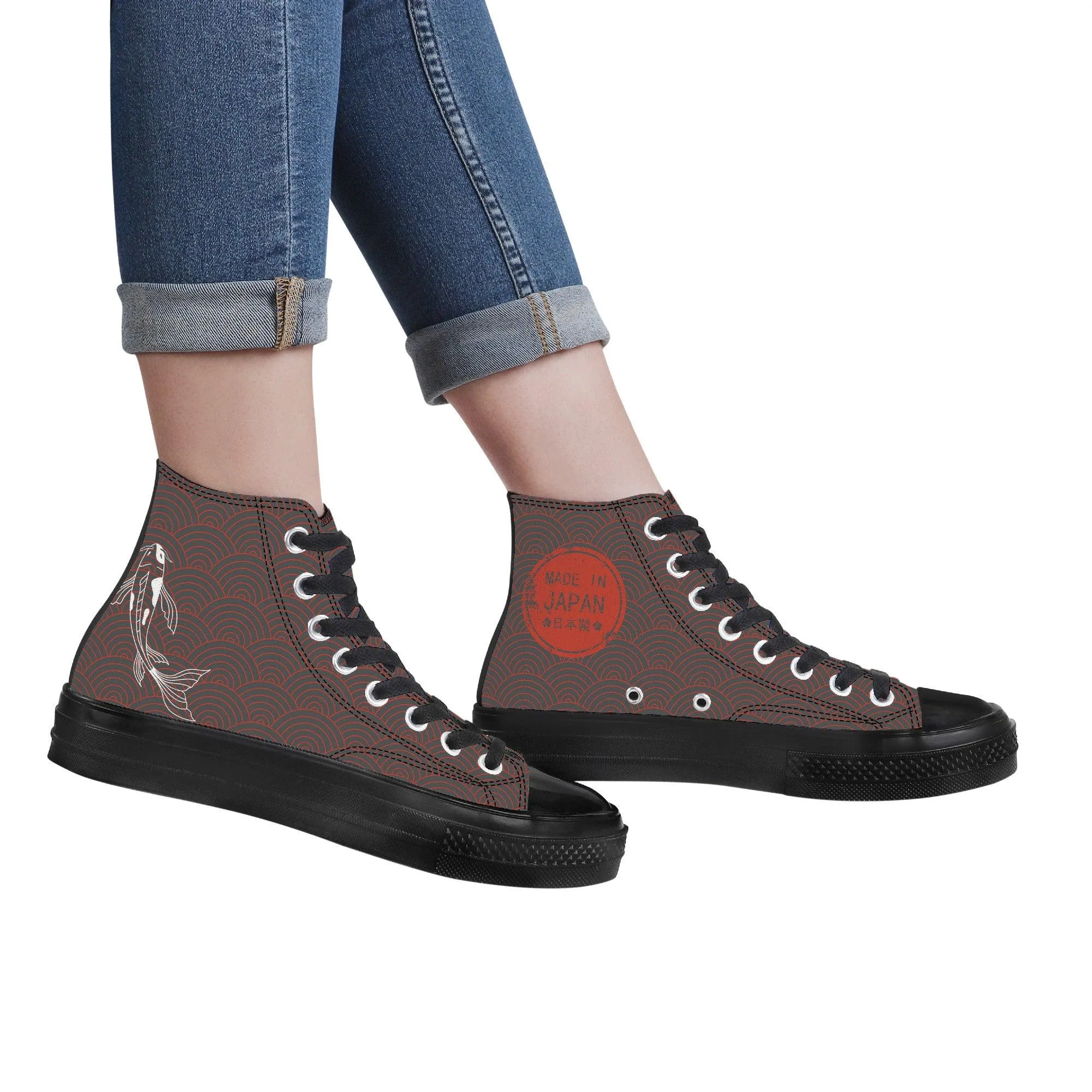 Shōwa Sanshoku White Koi High Tops Grey