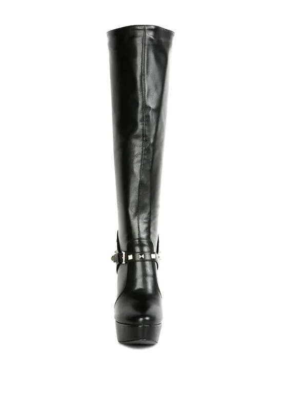 Size US 9 Black Nephele Silver Stud Stiletto Calf Boots