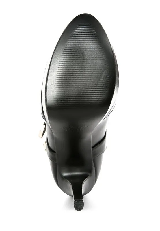 Size US 9 Black Nephele Silver Stud Stiletto Calf Boots