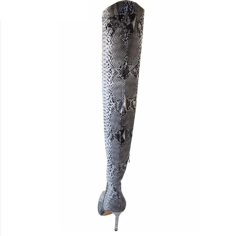 Snakeskin Pointed Toe Over The Knee Long Boots Sexy Ladies Shoes