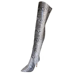 Snakeskin Pointed Toe Over The Knee Long Boots Sexy Ladies Shoes