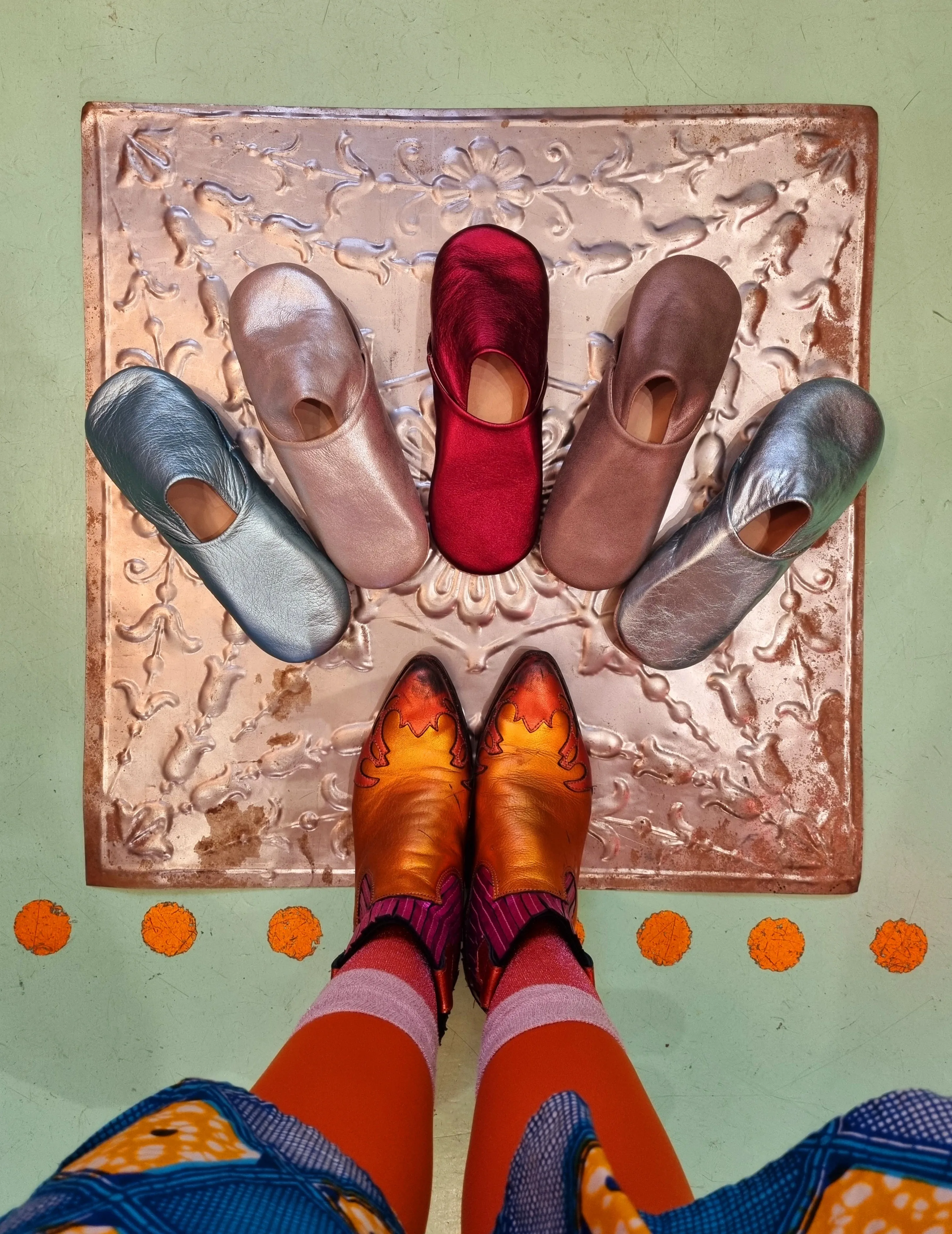 Soft leather metallic slippers .. size 37