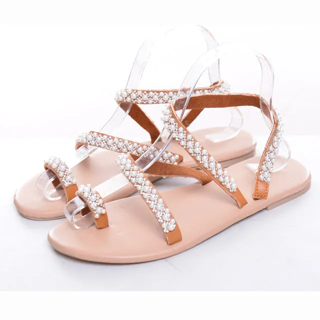 Summer Flat Sandals Sweet Boho Pearl  Sandals