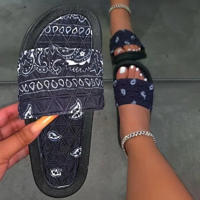 Summer Women Graffiti Slides Ladies House Sandals